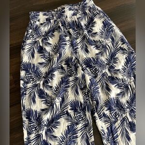 Panama Jack Linen Blend Palm Leaf Print Pants Wide Leg Resortwear Beach